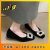 Sapatos Mary Jane femininos modernos e estilosos com fivela quadrada de strass, versáteis para o dia a dia, versão 2025, forrados para aquecimento, sapatos baixos de peça única