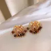 Pendientes de Aguja de Plata Estilo Retro de Hong Kong de Alta Gama Color Maillard Pendientes de Mujer para el Trabajo Estilo Artístico Elegantes de Lujo Ligero