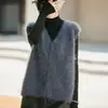 Nuevo chaleco cárdigan de punto de cachemira y lana para otoño e invierno con cuello, top sin mangas forrado de polar