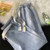 Jeans Masculino Straight Loose Cordão Cropped Calças Masculinas Verão Fino Trendy Marca Cor Clara Retro Casual Wide Leg Calças