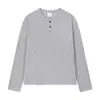 Design Profissional Personalizado225g Cor Sólida Luxo Leve Gola Henley Simples Manga Longa Cáqui Camiseta Casual Americana para Vendas Transfronteiriças