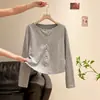 Camiseta de manga larga con diseño de botones de lunares estilo coreano para mujer, nuevo modelo de otoño 2026, corte holgado, adelgazante, dulce top tipo cárdigan