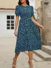 Vestido Verano Europeo y Americano Comercio Exterior Transfronterizo Nuevo Estilo para Mujer Amazon Aliexpress Estampado Floral Vestido de Manga Abullonada