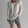 Camiseta de punto ligera y transpirable de manga larga para hombre, para primavera y otoño, con cuello grande, estilo americano, corte casual y holgado, protección solar