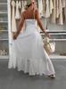 Vestido Primavera Verano 2025 Nueva Ropa de Mujer Transfronteriza Europea y Americana Moda Elegante Color Sólido Falda de Tirantes de Cintura Alta