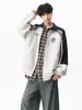 Cardigã Moletom Listrado Color-Block Estilo Americano Gola Alta Masculino Marca Tendência Estilo Faculdade Solto Casual Versátil Jaqueta Esportiva Casaco