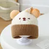 Gorro infantil de estilo urbano, diseño de panda de dibujos animados, gorro de lana para niñas, gorro de punto para niños de mediana edad, gorro de protección para las orejas de niños para otoño e invierno