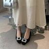 Zapatos nuevos y mullidos de otoño e invierno grises, zapatos de strass para commuting, zapatos de una sola capa, zapatos de mujer, puntera cuadrada, tacón grueso francés, forro de felpa, 2024