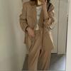 Corea del Sur Elegante Otoño e Invierno Nuevo Vintage Solapa Holgada Chaqueta de Traje Cintura Alta Adelgazante Pantalones de Pierna Ancha para Traje Mujer
