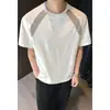 Camiseta Patchwork Manga Curta Estilo Americano para Homem no Verão, Malha de Seda Gelada Respirável para Corrida Basquete Esportes Treinamento Secagem Rápida Camiseta Curta