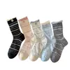 Calcetines de Cuadros con Botones para Mujer 2026 Primavera/Verano Nuevo Estilo Calcetines de Media Pantorrilla Rayados Color-Block Estilo Coreano Calcetines Holgados de Doble Canalé con Borde Enrollado