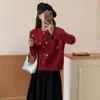 Cardigan de Tricô Fresco Tridimensional de Cereja Estilo Coreano Outono e Inverno Gola Redonda de Botão Único Suave Macio Cera Redutor de Idade Jaqueta Suéter