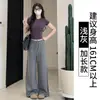 Calça esportiva cinza feminina, novo modelo verão 2026, cintura alta, fluida, perna reta, casual para primavera e outono, modelo petite perna larga