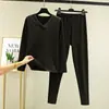Nuevo Conjunto de Ropa Interior Térmica Engrosada con Felpa Cálida para Mujer Otoño e Invierno Top de Otoño Pantalones de Otoño Talla Grande Suéter de Algodón y Lana