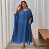 Vestido feminino Cross-border europeu e americano plus size feminino cor sólida blusa solta praia férias vestido dividido