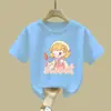2302# ropa infantil verano nuevo estampado de dibujos animados de niña algodón cuello redondo manga corta camiseta casual ropa casual