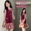 Vestido de Menina Outono 2026 Novo Estiloso Vestido Princesa de Veludo Infantil Conjunto de Saia Bud Outono/Inverno Menina