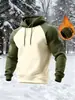 Sudadera Casual con Capucha Holgada de Raglán a Juego de Colores Retro Americana para Hombre, Engrosada y con Terciopelo