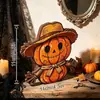 Ornamento de mesa de madeira vintage desgastado para Halloween Fantasma Abóbora Gato Preto casa de madeira desenho animado decoração de feriado