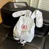 Mochila Rayada Estilo Coreano con Orejas de Conejo, Colores Contrastantes, Diseño de Estrella, Gran Capacidad, Adecuada para Viajes Diarios, Estudiantes, Salidas y Viajes