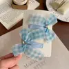 Clip BB Nuevo de Primavera a Cuadros con Lazo Liga para el Cabello Simple Versátil Clip para el Cabello con Forma de Corazón y Pedrería para Niñas Atando el Cabello Banda Elástica Femenina