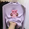 Ropa interior térmica para niños con forro de forro polar, nuevo estilo otoño/invierno, camiseta de manga larga de moda para niñas, tejido cepillado, cuello semi-alto, cálida y con estampado