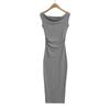 3360-25 Nuevo Estilo de Verano Europeo y Americano Sexy Estilo Lujuria Pura Sexy Vestido Slim de Cintura Plisada con Hombros Descubiertos de una Línea