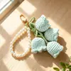 Llavero de cadena de perlas de ganchillo estilo Ins, accesorio para bolso, cadena de flores terminada, amuleto colgante femenino