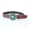 Cinturón Retro Turquesa con Patrón Transfronterizo para Mujer Versátil Estilo Europeo Moda Casual Decorativo Cinturón para Jeans