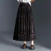 Falda de terciopelo dorado de doble uso línea A para mujer 2026 Otoño/Invierno Nueva Cintura Alta Cubre Caderas Falda Plisada Suelta Casual Grande