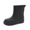 Botas de Lluvia de Moda Sencillas de Longitud Media para Mujer Adulto de Uso Exterior Botas de Lluvia Cálidas con Forro de Lana Antideslizantes Impermeables Zapatos Planos de Goma