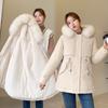 Abrigo de Algodón de Invierno para Mujer, Abrigo de Longitud Media Estilo Coreano Engrosado para Persona Pequeña con Cuello de Piel a la Moda