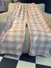 Calça de Pijama Xadrez de Camadas Alta Feminina Fina para Caminhada Simples Casual Solta Usável Super Longa para Casa