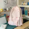 Mochila Amarela Creme com Laço Bordado para Mulheres, Estilo Ins, Grande Capacidade, Leve para o Dia a Dia, Escola para Alunos do Ensino Fundamental II e Médio