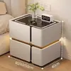 Mesita de noche inteligente, simple y moderna, multifuncional con carga inalámbrica y altavoz, gabinete de mesita de noche de madera maciza de lujo ligero para uso en el hogar del dormitorio