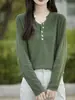 Suéter 100% algodón sin bolitas, cuello semiabierto para mujer, nuevo top elegante de punto suelto para otoño e invierno, adecuado como capa base