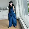 Conjunto de Verão para Meninas 2026 Nova Moda Casual Soltinho Macacão com Calça Wide Leg e Conjunto de Regata para Crianças Maiores
