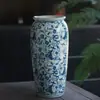 Vaso de Porcelana Azul y Blanco Retro Chino Decoración Cerámica Flores Secas Jarrón para Flores Frescas Adornos Bed and Breakfast Sala de Estar Mesa de Comedor Arreglo Floral Recipiente para Flores
