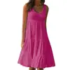 Em estoque moda feminina de verão transfronteiriça 7 cores 8 tamanhos S-5XL algodão imitação plus size cor sólida sem mangas vestido plissado