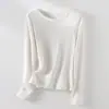 Camiseta de Manga Larga con Cuello Redondo para Mujer, Nueva Colección Otoño Temprano, Mezcla de Lino y Algodón, Sencilla y Cómoda, Puede Usarse como Prenda Interior o Superior de Punto para Vestir por Encima