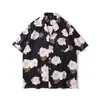 Camisa Hawaiana Manga Corta Hombre Verano Retro Japonés Casual Estilo Harajuku Hong Kong Estampado Completo Camisa Cardigan de Cinco Puntas