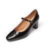 Disponível em tamanhos grandes e pequenos, sapatos Mary Jane de couro envernizado francês, simples e elegante, primavera 2024, salto alto grosso, bico redondo, couro legítimo para mulheres