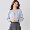 Foto real de blusa de gasa suelta de manga corta estilo coreano para primavera y otoño para mujer, top con cuello alto, moderno y elegante