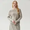 Hilo Kangbaoai para otoño e invierno, mezcla suave y lisa de cachemira y seda de morera, suéter interior de punto de ochos, cuello redondo, hombros descubiertos, estilo europeo y americano