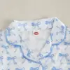 Conjunto de Pijama de Verano para Niñas Estampado de Moños Ropa de Casa para Niñas Conjunto de Dos Piezas Ropa para Niños Camiseta de Manga Corta con Cuello