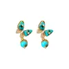 Pendientes de Mariposa de Turquesa con Aguja de Plata Galvanizada en Oro Real Lujo Accesible Pendientes de Nicho de Gama Alta Estilo Étnico Retro Pendientes de Moda