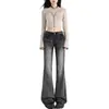 Jeans Lavados Negros y Grises de Cintura Alta Estilo Americano Trendy Nuevos de Invierno para Mujer, Pantalones Acampanados Elásticos de Corte Ajustado