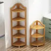 Estantería Triangular de Piso para Esquina Estantería de Baño para Huecos Gabinete de Ángulo Recto Madera Maciza Bambú Estante de Almacenamiento Lateral de Esquina para Sala de Estar