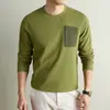 Sudadera de cuello redondo lisa de color sólido transfronteriza para hombres jóvenes, nueva camiseta de manga larga transpirable y amigable con la piel para otoño e invierno, camiseta básica de corte holgado