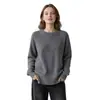 Moda Versátil Europeia e Americana Outono/Inverno 2026 Transfronteiriço Feminino Zíper Lateral Fenda Gola Redonda Suéter Malha Top